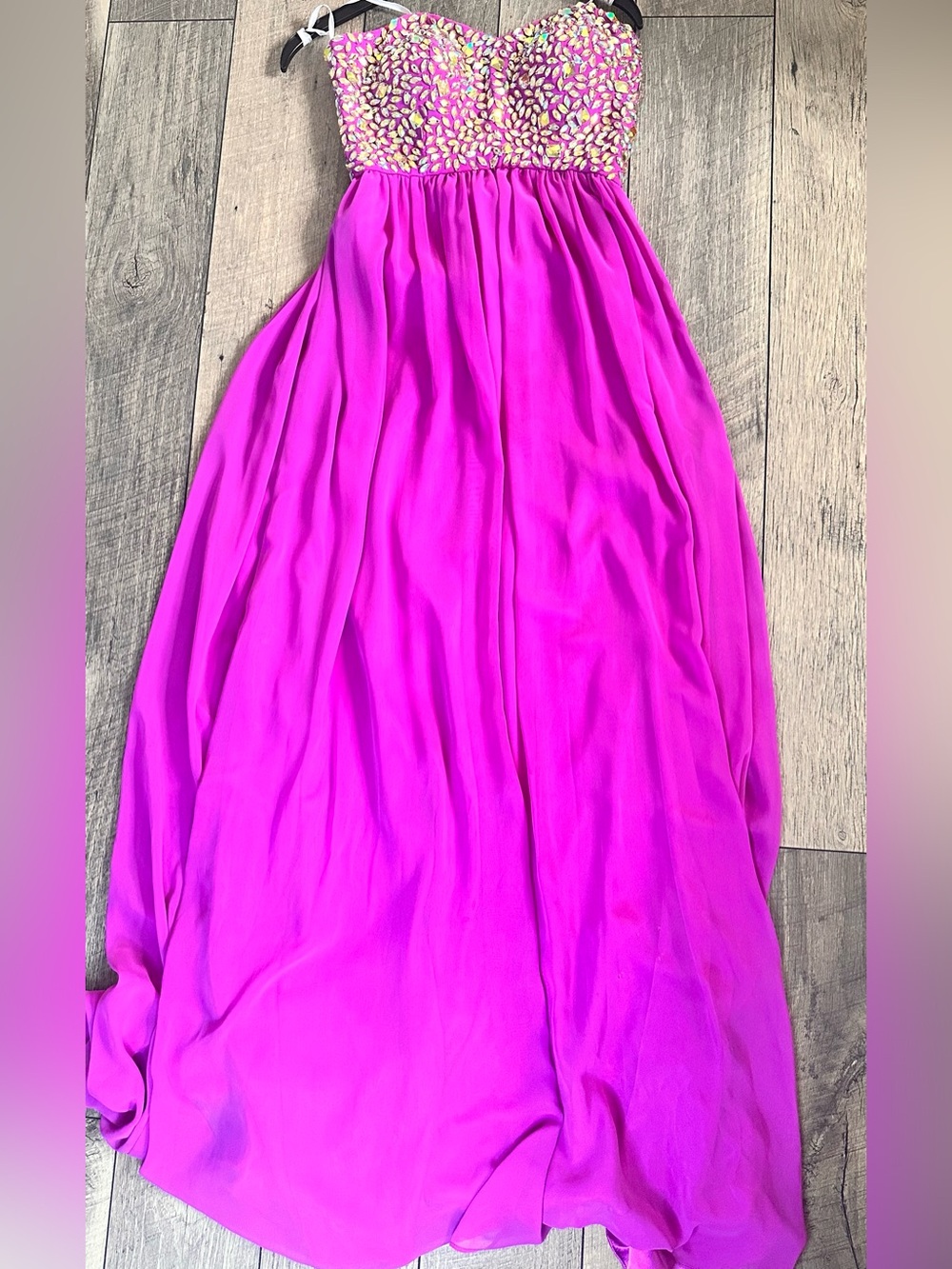 Xscape Fuchsia Dress with Iridescent Gem Embellishments